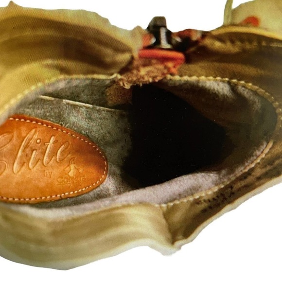 Elite by Corkys Ankle Boots Size 6 Mixed Leather Cognac Tan Mix Unusual - Picture 9 of 9